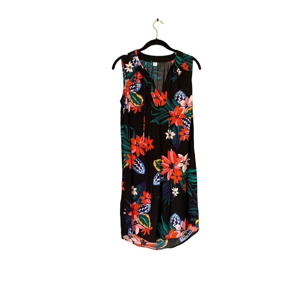 Old Navy sundress black Hawaiian floral V-neck sleeveless dress size xsmall￼